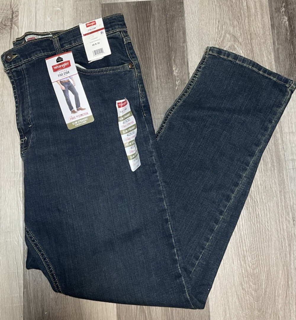 Men's Wrangler Five Star Free to Stretch Slim Straight Size 40x30 Jeans NEW